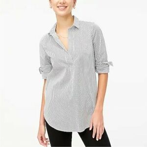J.‎ Crew Linen Blend Black and White Striped Popover Shirt Size Large